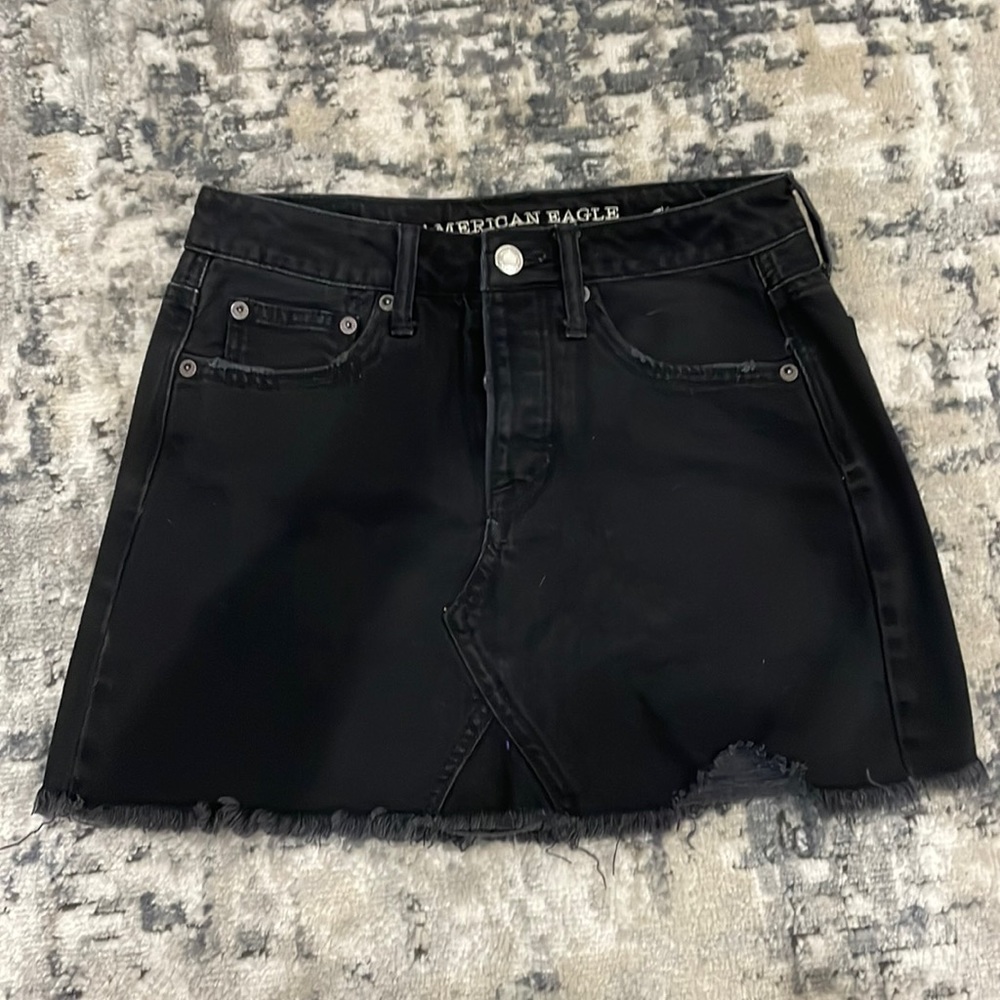 Black Distressed Denim Skirt
